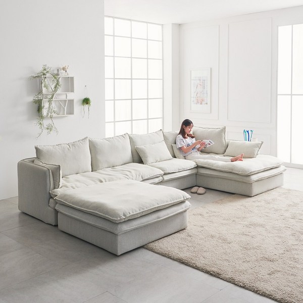 아로미가구 아델 명품 4인 풀커버 생활방수패브릭 카우치소파, 아델카우치_좌형(본품), 오트밀그레이, 오트밀그레이