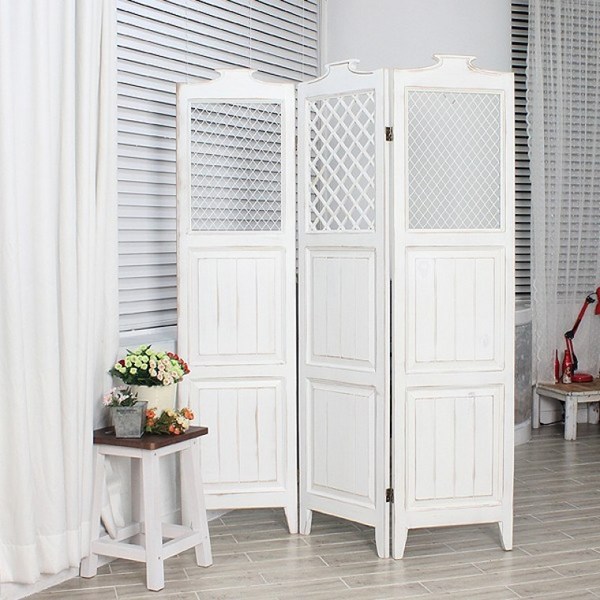 디모토 프렌치하임 빈티지 원목 3단 철망 파티션 카페 인테리어 가림막, 스카이그레이