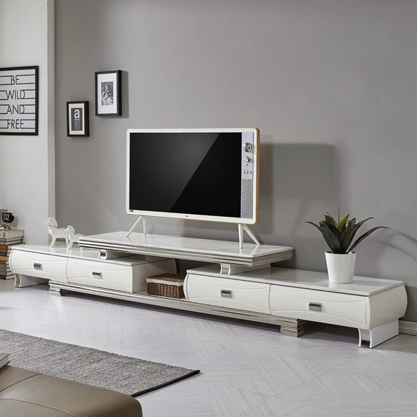  트로네 미라벨 확장형 대리석 거실장 LED등 TV다이 TV장 설치배송, 화이트 