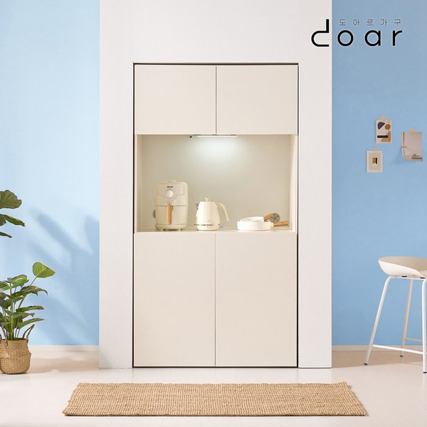 도아르 주방 부엌 김치 냉장고 자리 수납장 빌트인 팬트리장 1000, 에스더1000 렌지장(LED 조명포함), 무광크림