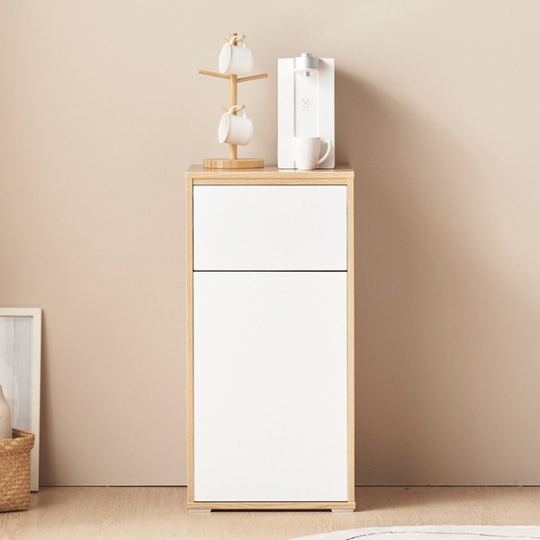 리지 800 휴지통수납장 정수기다이 받침대 커피머신선반 틈새 폭좁은 낮은 주방 거실 슬림 미니 수납장, 오크화이트