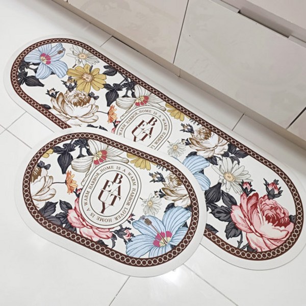 포그램 [2종세트] 프리미엄 아트플라워 규조토 주방매트/발매트, 아트플라워 SET (M+L)