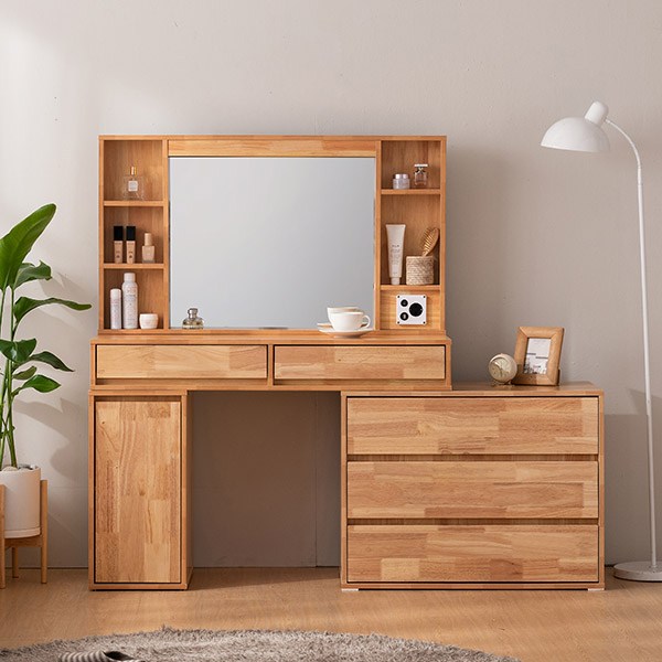  [삼익가구]로우드 3단서랍형 LED조명 확장형 원목 화장대 세트(스툴제외), 내추럴 