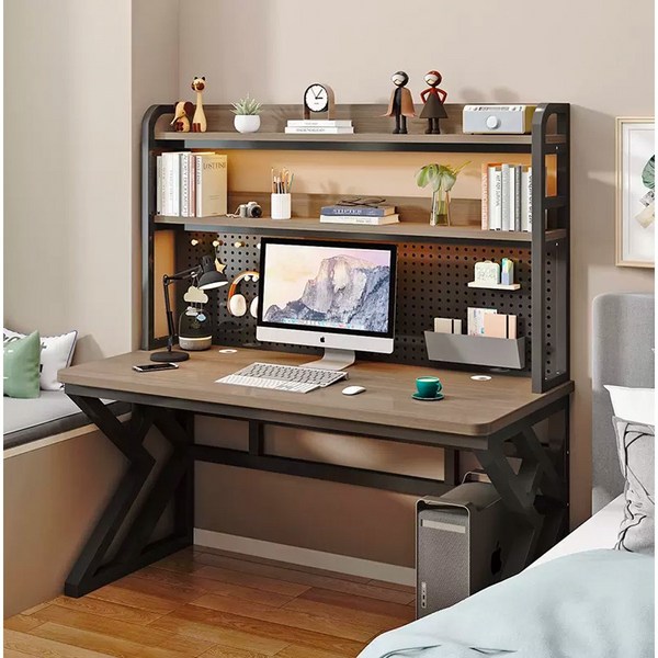  소담울 철제 고등학생책상 1인용 컴퓨터 게이밍 초등학생 중학생 거실 공부 테이블 데스크, 2_블랙프레임+그레이상판+책장 