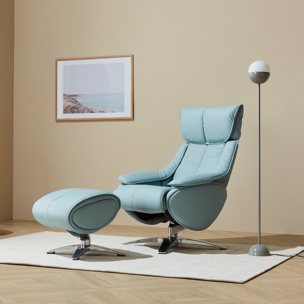 핸슨 제네바 가죽 수동 리클라이너+스툴, 옐로우