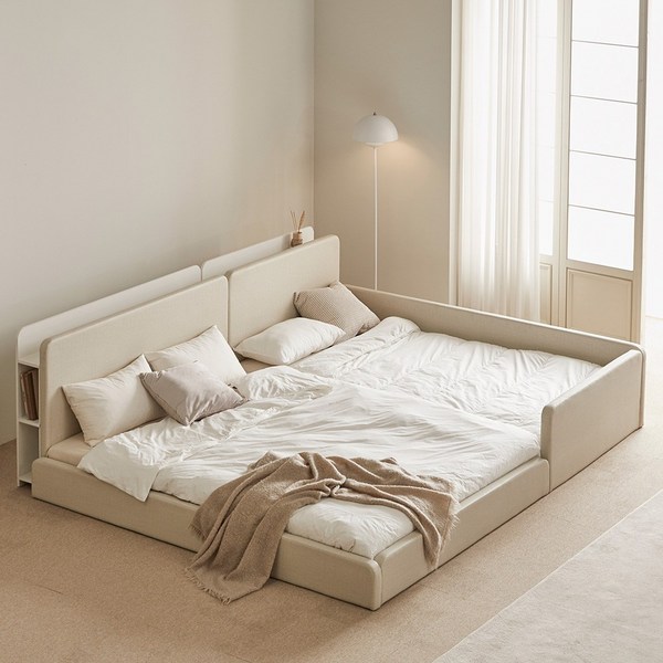  [선착순쿠폰][방수커버증정] 도담 마루 저상형 패밀리침대 슬림형/LED형/수납형 가족침대 데이베드 침대프레임, 베이지, 슬림형_가드타입 