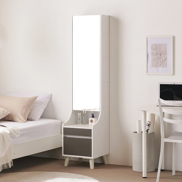 바로방가구 데이지 미니 좌식 원룸 학생 전신거울 화장대 일반화장대, 화이트그레이 