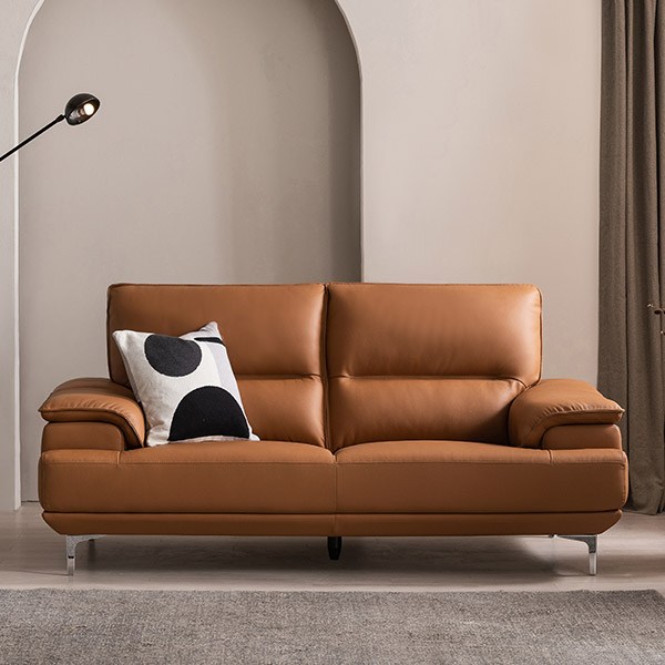  삼익가구 아르더 프리미엄 천연면피 소가죽 3인 4인 소파, 카멜 