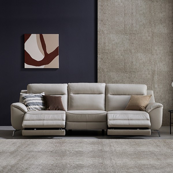 한샘 MVME 프라임 리츠 천연가죽 리클라이너 소파 4인 화이트에디션, 크림(B)