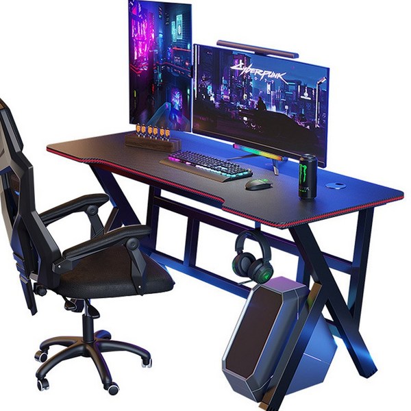 카본 패턴 1인용 게이밍 컴퓨터 철제책상 사무용책상 헤드셋거치대 포함, 블랙