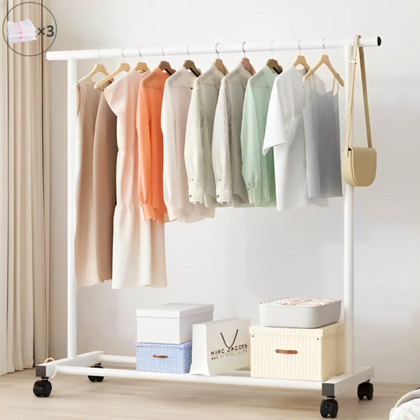 히티야 이동식 옷걸이 행거 튼튼한 일자행거 선반 코트걸이 행거 철제 의류행거 심플리프 고급형, 화이트
