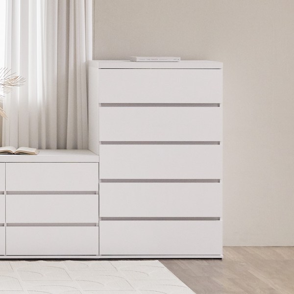  [수납장 당연베스트] 파로마 레이어 광폭 5단 서랍장 800 / 옷수납장 / 넓은서랍장, 화이트 