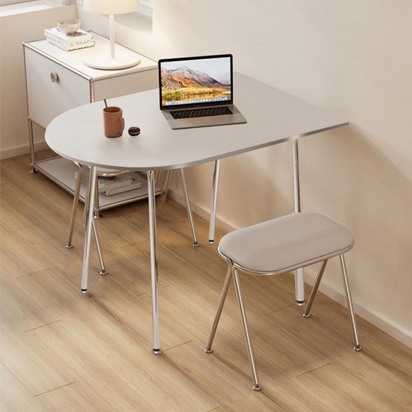  라운 반타원형 식탁 1200 2인용 거실테이블, 크롬화이트 