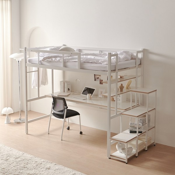  지허브몰 바이르 높이조절 벙커침대 철재 SS 사다리 화이트 블랙, SS벙커침대블랙+높이조절사다리, 기본침대+높이조절사다리+안전가드 