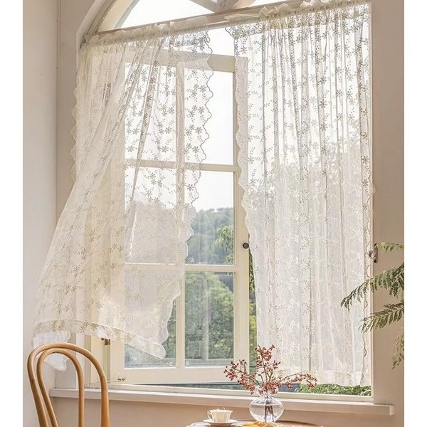  MOHEGIA 꽃 자수 레이스커튼 아일렛형 2장 