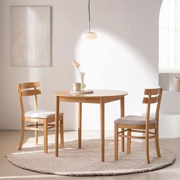 더블쿠폰혜택 [삼익가구]헤브 원형 테이블 2인 식탁세트(의자2개 포함), 2인용 내추럴