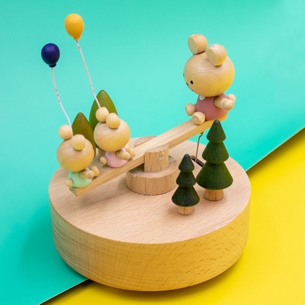  코쿤) 움직이는 원목 오르골 - 일상의 선물 4종, 시소타는곰돌이 
