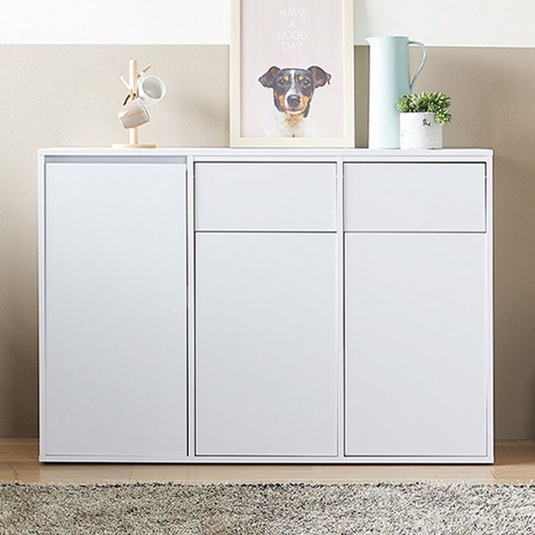  [룩홈] 슈비파스텔 3칸 수납플러스 휴지통수납장, 화이트 