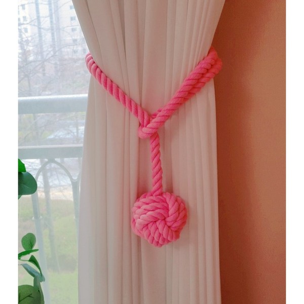  커튼타이백 암막커튼끈 1+1, 연핑크 