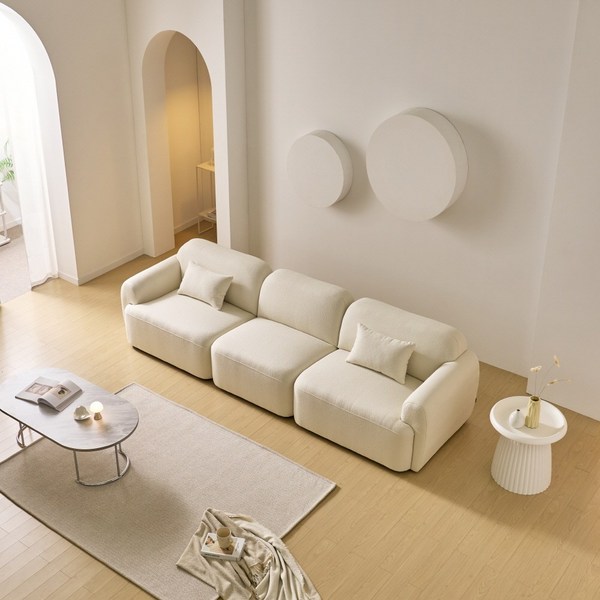 BM 102 모듈 아쿠아 패브릭 양털 부클레 3.5인 4인쇼파, 스툴옵션(X), 아이보리