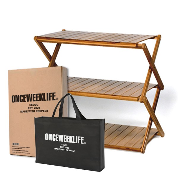  원스위크라이프 접이식 우드 캠핑 선반 + 가방 세트, 3단 