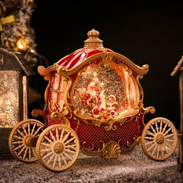  크리스마스 레드 산타 마차 오르골 무드등 스노우볼 