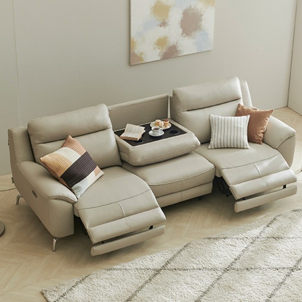  한샘 MVME 프라임 리츠 홈바형 천연가죽 리클라이너 소파 4인 화이트에디션, 페더화이트 (A) 