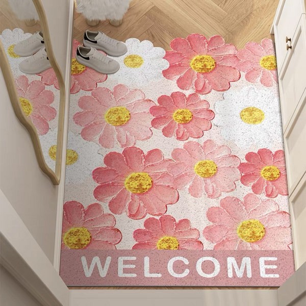 세로 꽃밭 극세사 자라홈러그 식탁밑 호텔 발수건 엠보싱 어서오세요 리본 세계지도 정사각형 집들이 선물, 분홍색과 흰색 세로_120X200CM