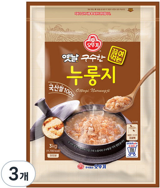 오뚜기옛날 구수한 끓여먹는 누룽지, 3kg, 3개