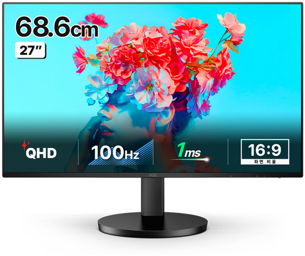 AOC 알파스캔 QHD USB-C PD65 4면 보더리스 높낮이 HDR 무결점 모니터, 68.6cm, Q27B3C