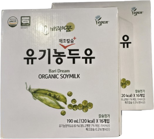 바리의꿈 유기농 두유 Non GMO 유기농콩 비건인증 해조칼슘 어린이두유 아침식사대용, 190ml, 32개