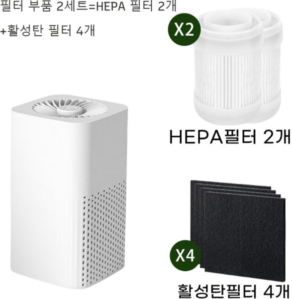 Darlisex 원룸 공기청정기 저소음 미니 공기청정기 거실 사무실 음이온, DA-300-필터 부품 2세트