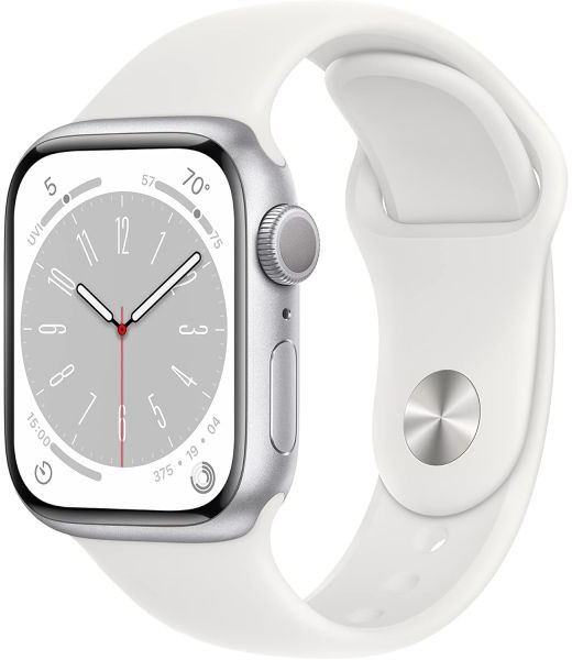 Apple Watch 시리즈 8 [GPS 41mm] - 흰색 스포츠 밴드가 있는 실버 알루미늄 케이스 M/L(갱신)