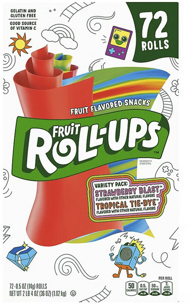 후르츠롤업 버라이어티 팩 스트로베리 블라스트 + 트로피컬 타이 다이 72개입, 1개, 1.02kg