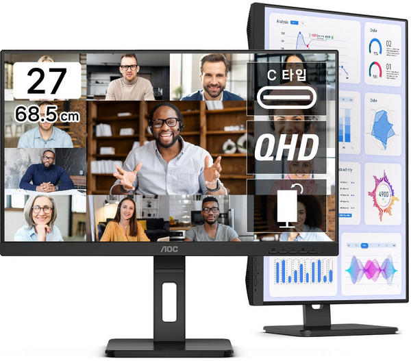 알파스캔 AOC Q27P3 QHD USB-C 도킹스테이션 데이지체인 멀티스탠드 무결점 27인치 IPS 모니터 C타입, 68.5cm, Q27P3 QHD USB-C타입