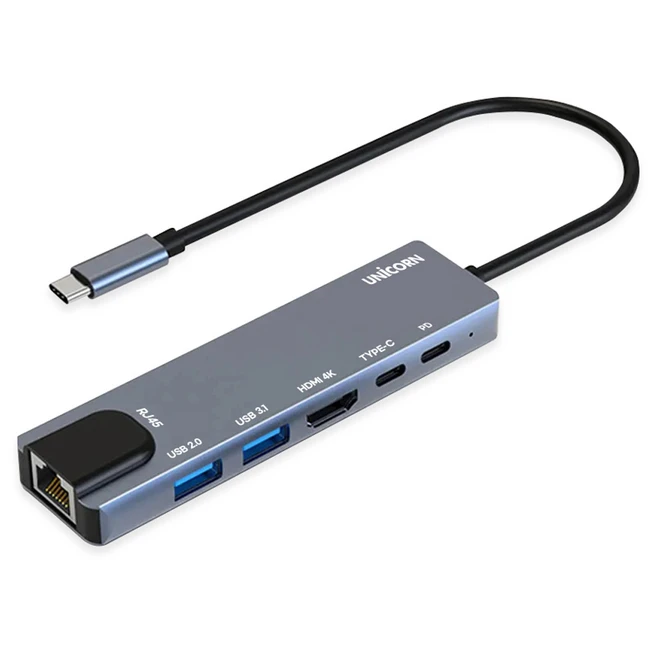 유니콘 6IN1 LAN HDMI USB 멀티허브 TCH-L50, 그레이, 1개