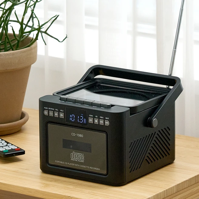롯데알미늄 무선 카세트 양방향 블루투스 USB MP3 CD플레이터, 블랙, CD-1980