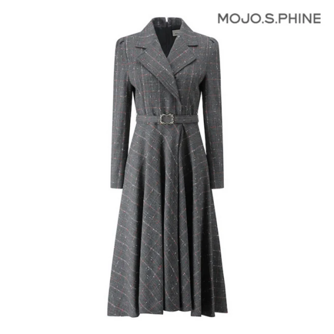 모조에스핀 롱 맥시 벨로스 카라넥 벨티드 플레어 원피스