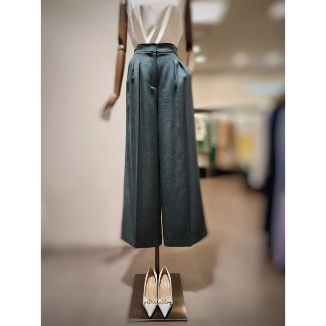 모조에스핀 FW 간절기 트위드 투턱 와이드 롱 팬츠 S233MSA101-GG 292204 {!마감임박!}, 66, 딥그린