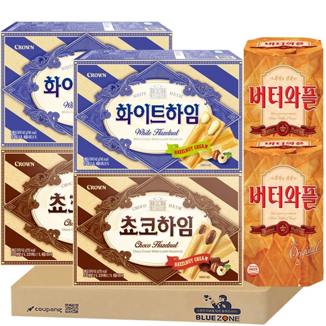 [블루존] 달달한 과자세트 828g (초코하임142g x 2개 + 화이트하임 142g x 2개+버터와플130g x2개), 1개