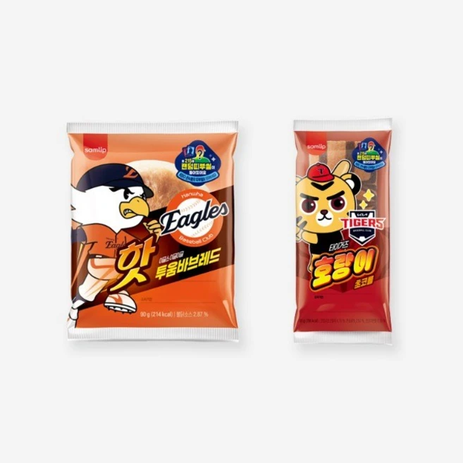 삼립 간식 KBO 빵 총6개 이글스 투움바 브레드 90g 3개 타이거즈 호랑이 초코롤 85g 3개