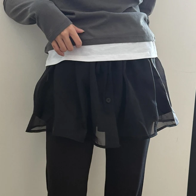 블루씨티 쉬폰 레이어드 시스루 버튼 랩 스커트