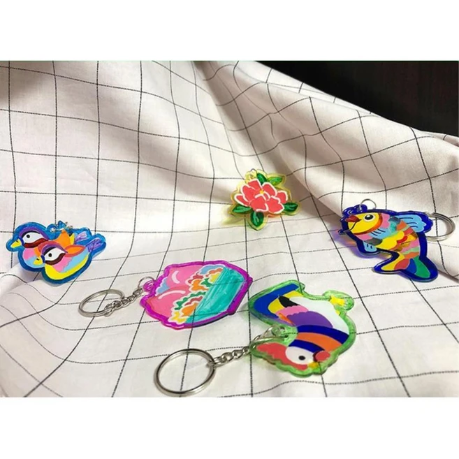 학생 시니어 투명 아크릴 전통 민화 도안 채색 키링 DIY 5p 꾸미기놀이 만들기재료 학원, 1개, 약리도