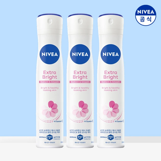 니베아 데오드라트 스프레이 엑스트라 브라이트, 200ml, 3개