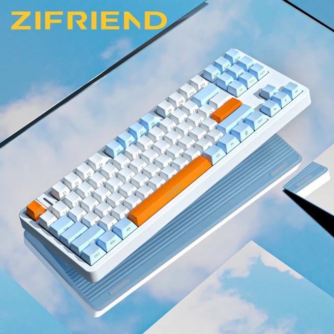 ZIFRIEND G87 LED 기계식 커스텀 게이밍 키보드 유선 리니어 저소음 은축 게임 컴퓨터 자판 PBT키캡 측각 핫스왑 흰빛 87키, orange