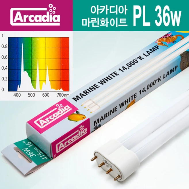 아카디아 마린화이트[14000K] PL 36w 형광등 / 어항조명 수족관 램프 수족관 형광등, 1개