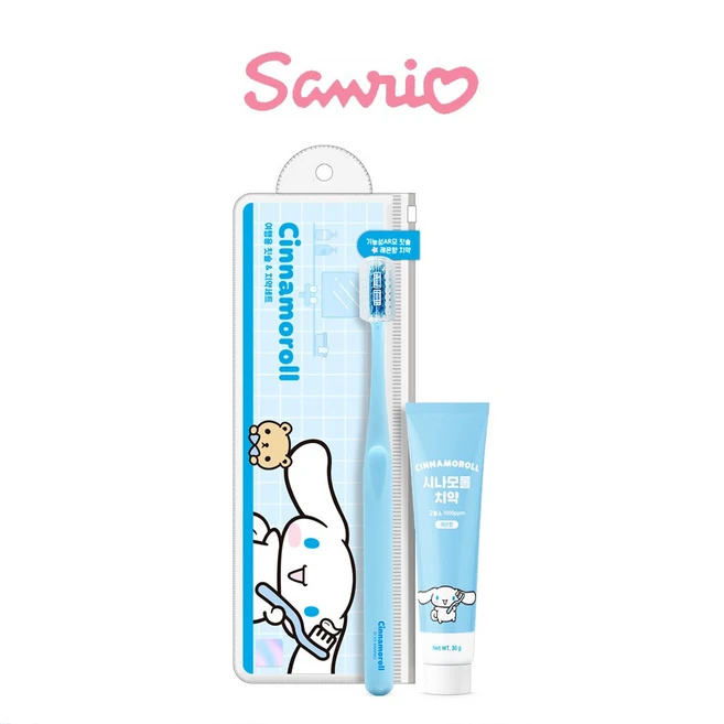 산리오 칫솔세트 휴대용양치세트 시나모롤양치세트, 산리오 휴대용칫솔세트(시나모롤)+양치컵(시나모롤), 1세트