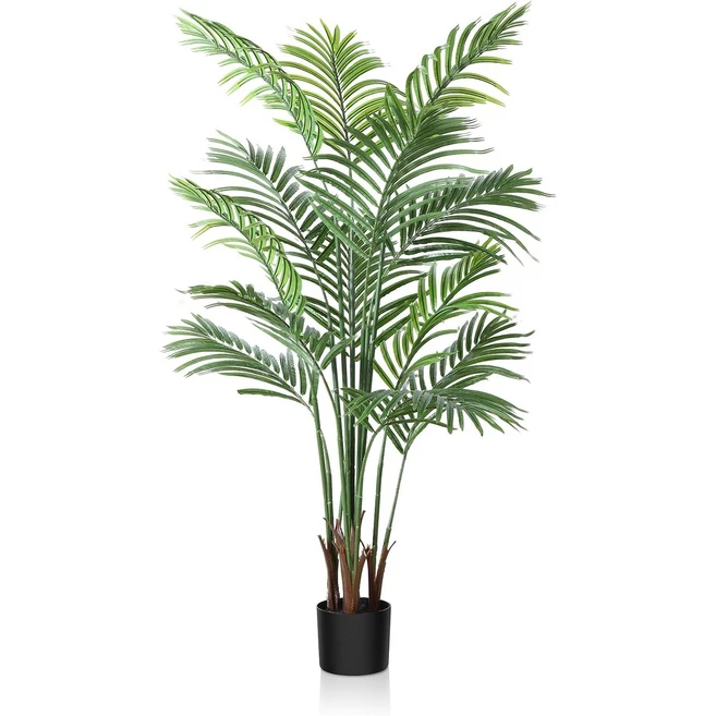 SAIVEINA 홈 데코용 인조 조화 나무 가짜화분 인조 식물 실내외 사무실 거실 침실 작업실 매장 현관 드라마 조경 인테리어 열대 나무 아레카야자 + 블랙 기본 화분 120cm, 그린, 1개