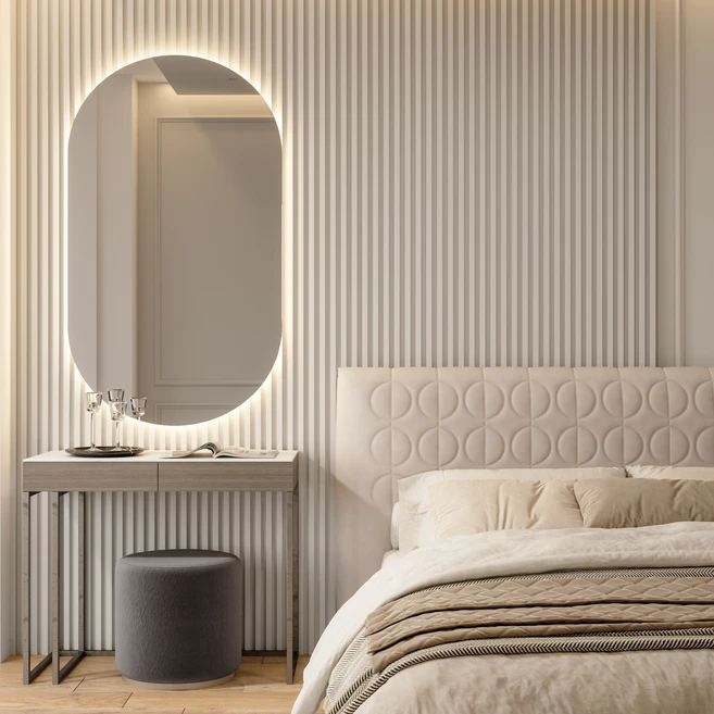 LED 간접 조명 타원형 벽거울 욕실거울, 터치버튼없음(4000K고정), 가로형