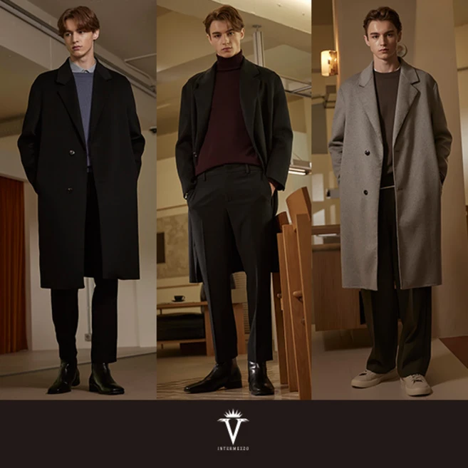 인터메조 남성 겨울 핸드메이드 울 싱글 코트